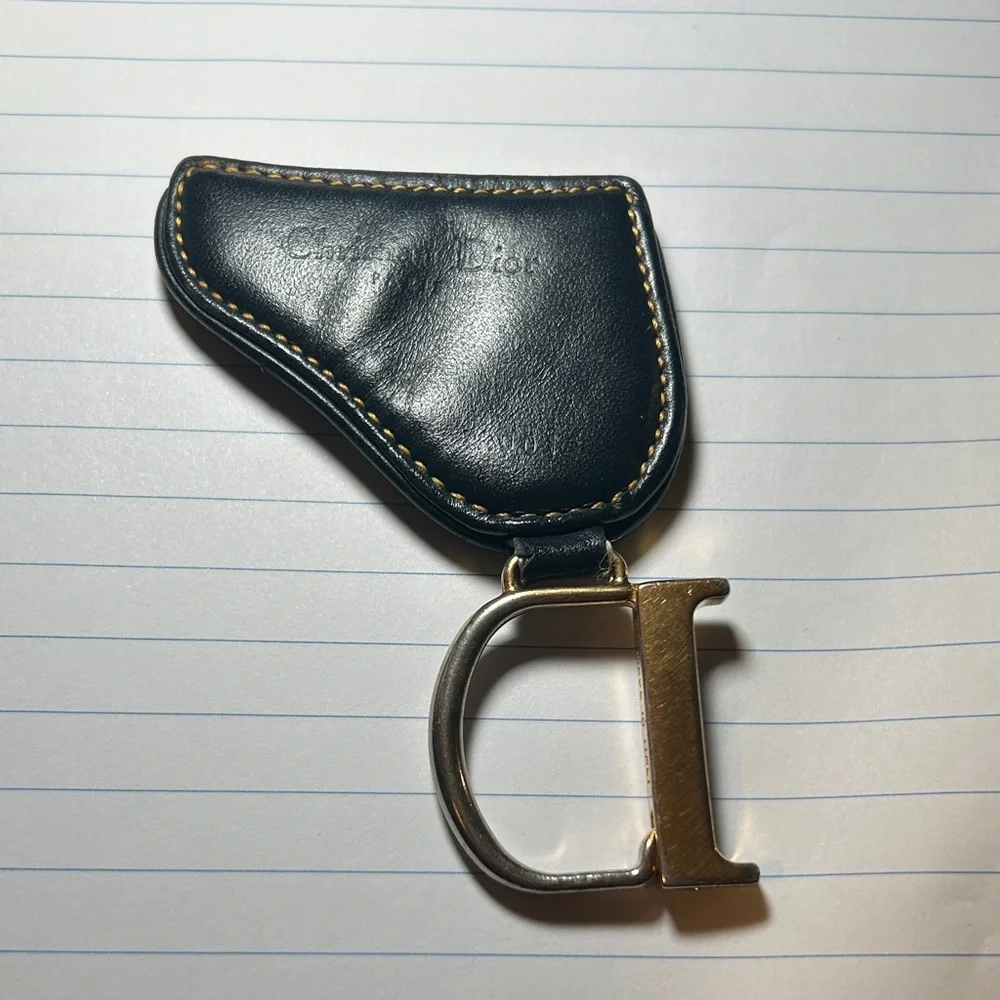 263. Dior Blue and Cream Saddle Key Holder/Charm w/coa
